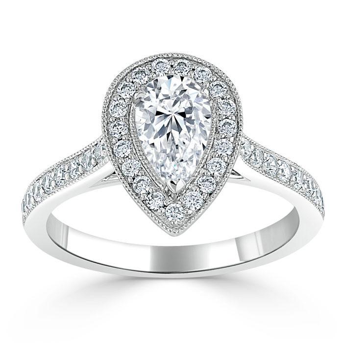 1.52 CT Pear Cut Halo Channel Pave Moissanite Engagement Ring - crownmoissanite
