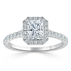 1.0 CT Radiant Cut Halo Pave Setting Moissanite Engagement Ring - crownmoissanite