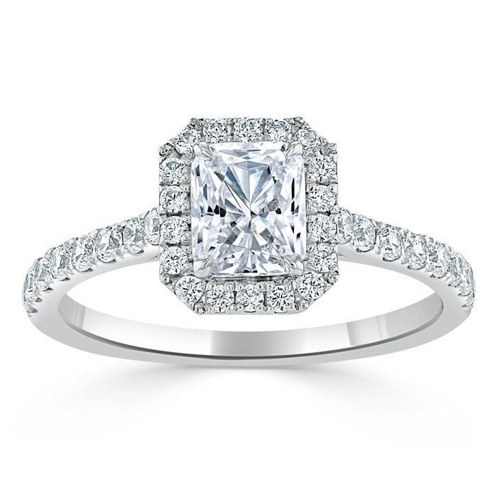 1.0 CT Radiant Cut Halo Pave Setting Moissanite Engagement Ring - crownmoissanite