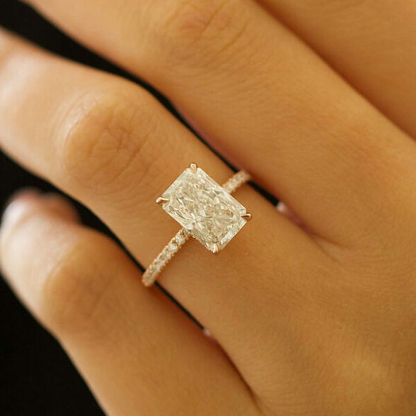 3.51 CT Radiant Cut Solitaire & Hidden Halo Setting Moissanite Engagement Ring - crownmoissanite