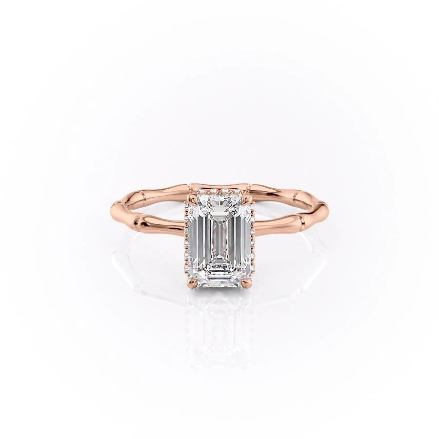 2.10 CT Emerald Cut Solitaire Hidden Halo Setting Moissanite Engagement Ring - crownmoissanite