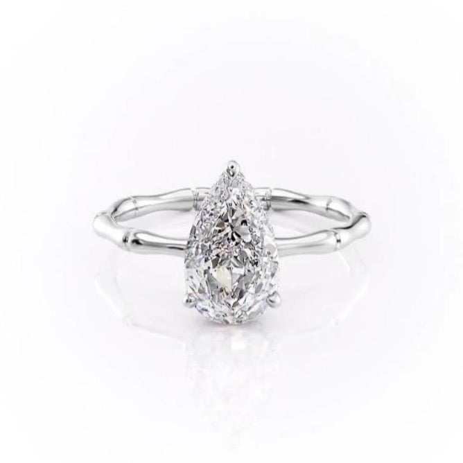 2.0 CT Pear Shaped Moissanite Hidden Halo Engagement Ring - crownmoissanite