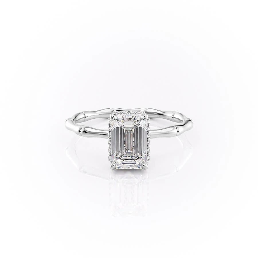 2.10 CT Emerald Cut Solitaire Hidden Halo Setting Moissanite Engagement Ring - crownmoissanite
