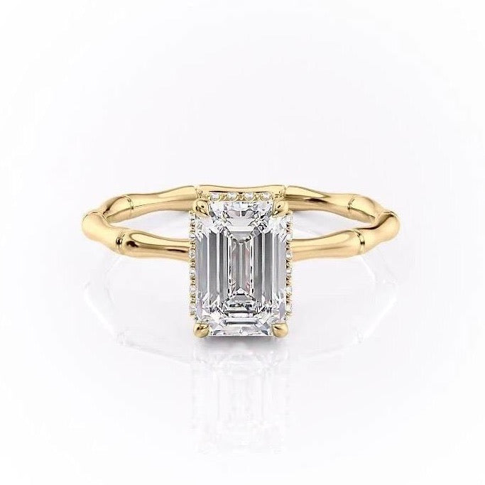 2.10 CT Emerald Cut Solitaire Hidden Halo Setting Moissanite Engagement Ring - crownmoissanite