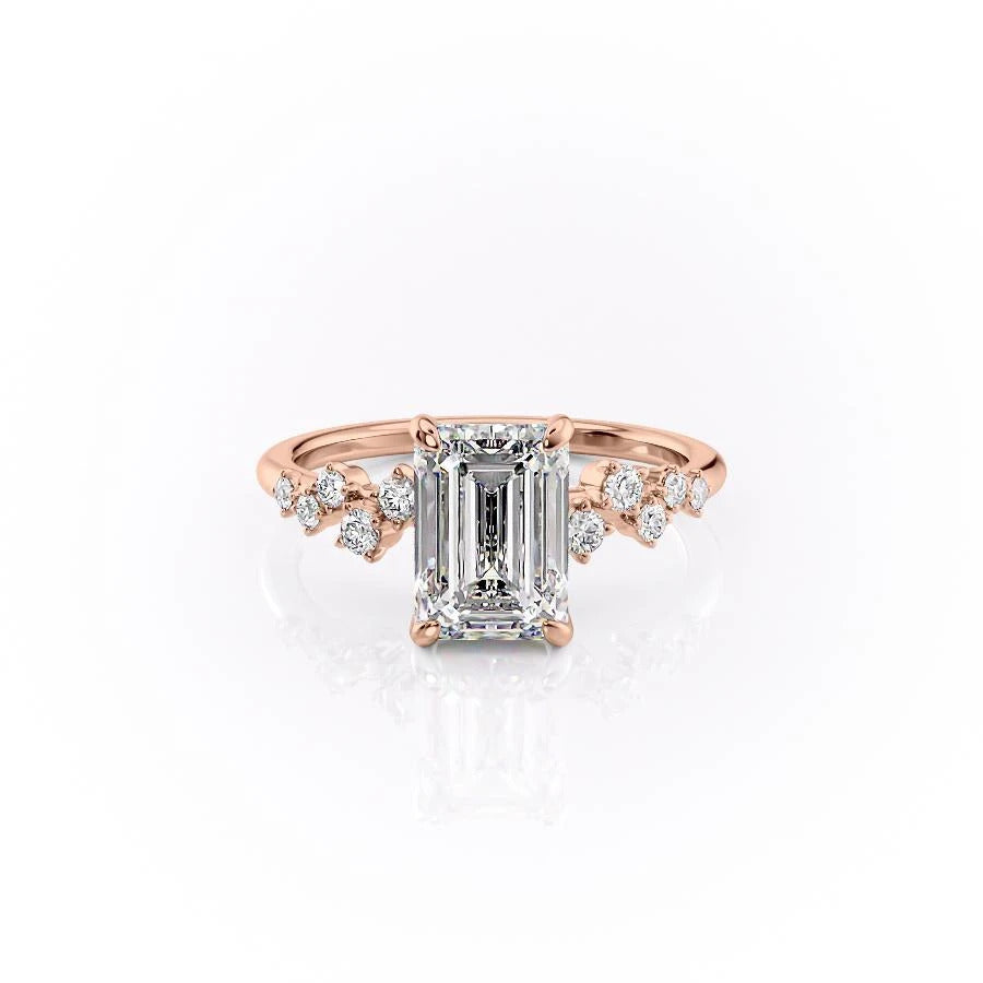 2.10 CT Emerald Cut Cluster Moissanite Engagement Ring - crownmoissanite