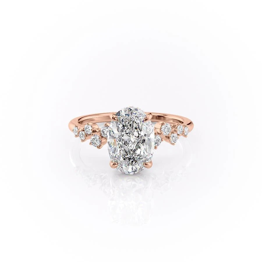 2.10 Oval Cut Cluster Style Moissanite Engagement Ring - crownmoissanite