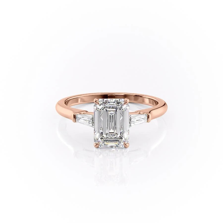 2.10 CT Emerald Shaped Moissanite Three Stones Engagement Ring - crownmoissanite