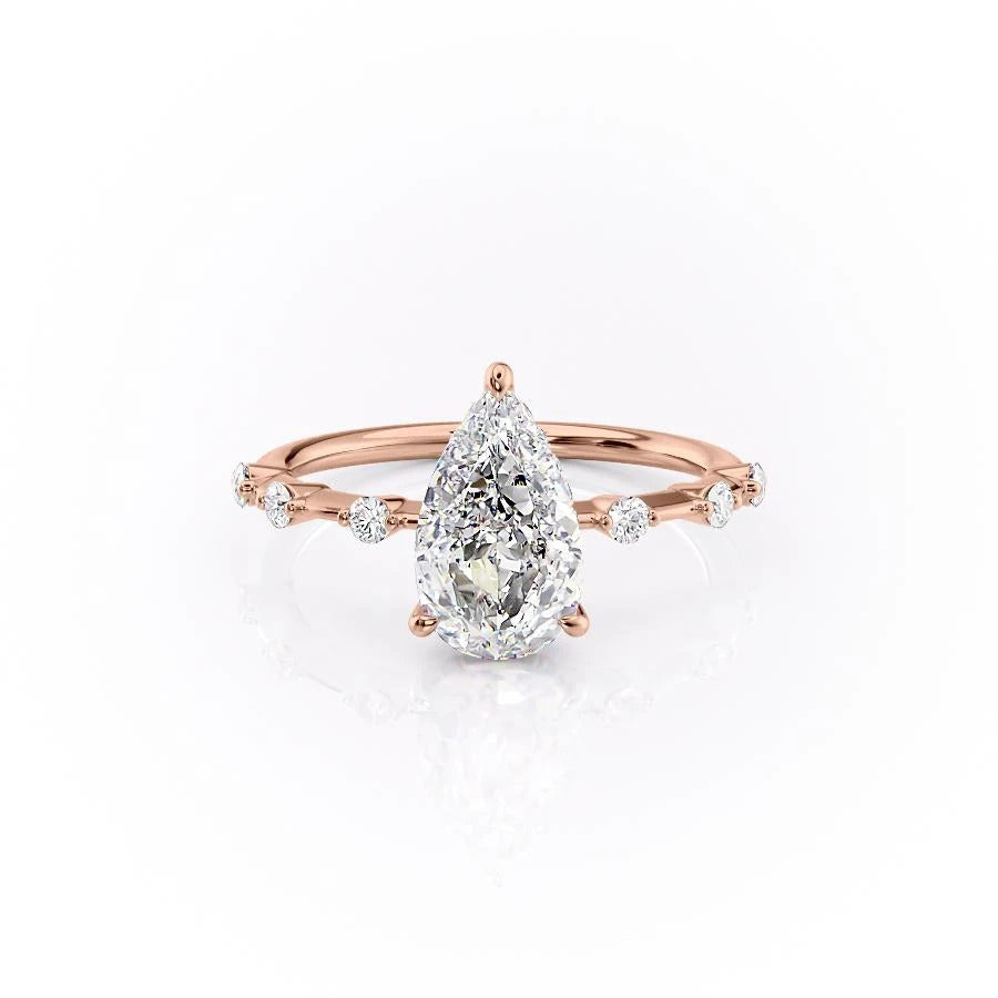 2.0 CT Pear Cut Solitaire Dainty Pave Moissanite Engagement Ring - crownmoissanite