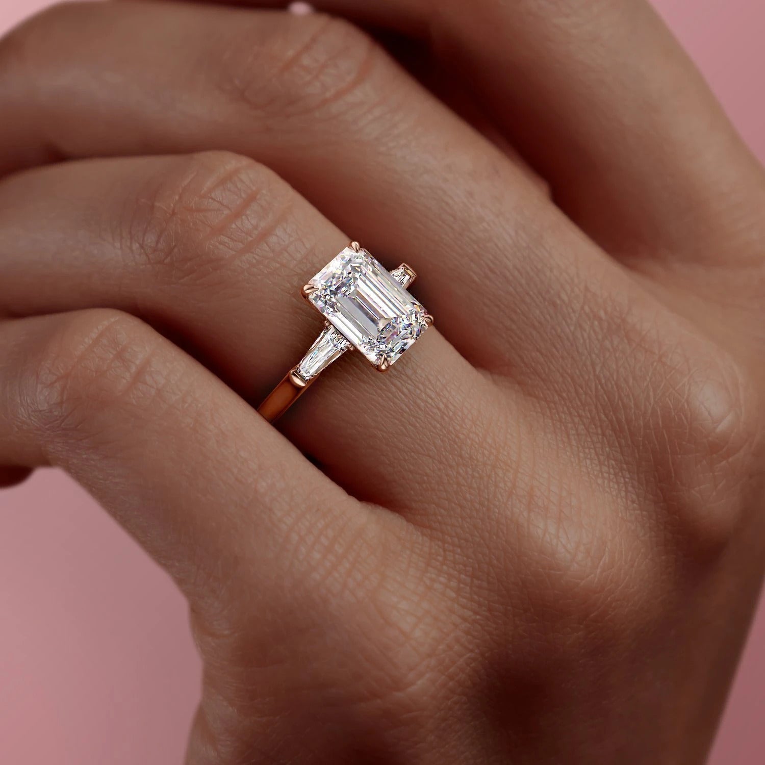 2.10 CT Emerald Cut Three Stone Moissanite Engagement Ring - crownmoissanite