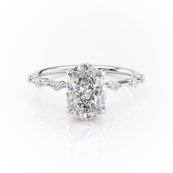 2.72 CT Oval Cut Solitaire Dainty Pave Moissanite Engagement Ring - crownmoissanite
