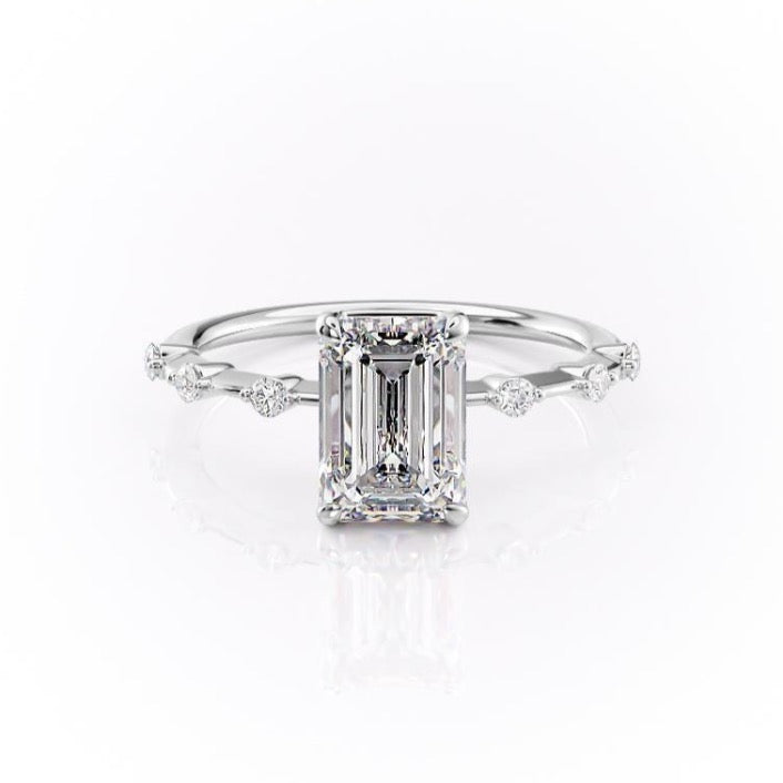 2.10 CT Emerald Cut Solitaire Dainty Style Moissanite Engagement Ring - crownmoissanite