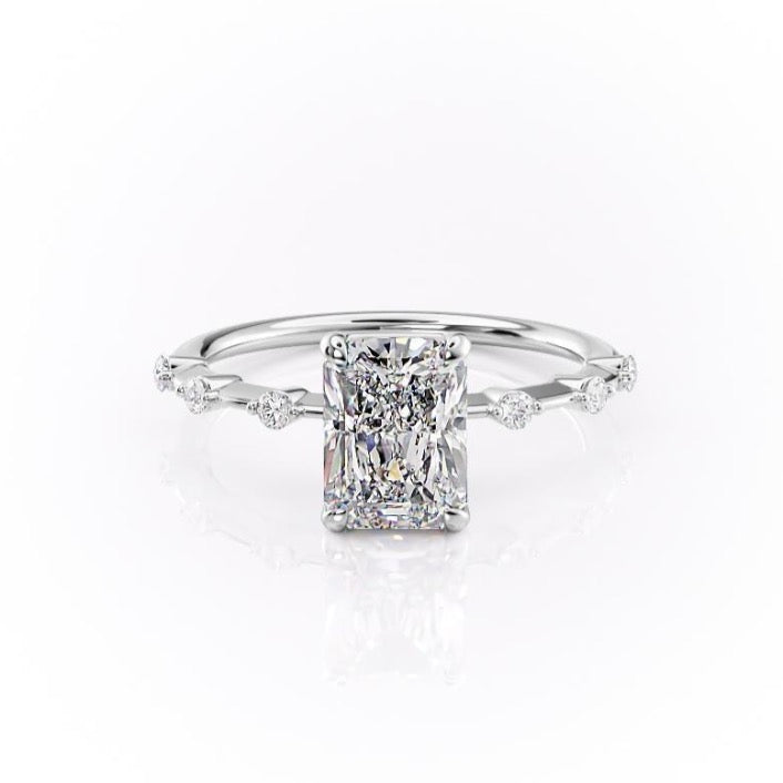 2.10 CT Radiant Solitaire Dainty Pave Set Moissanite Engagement Ring - crownmoissanite