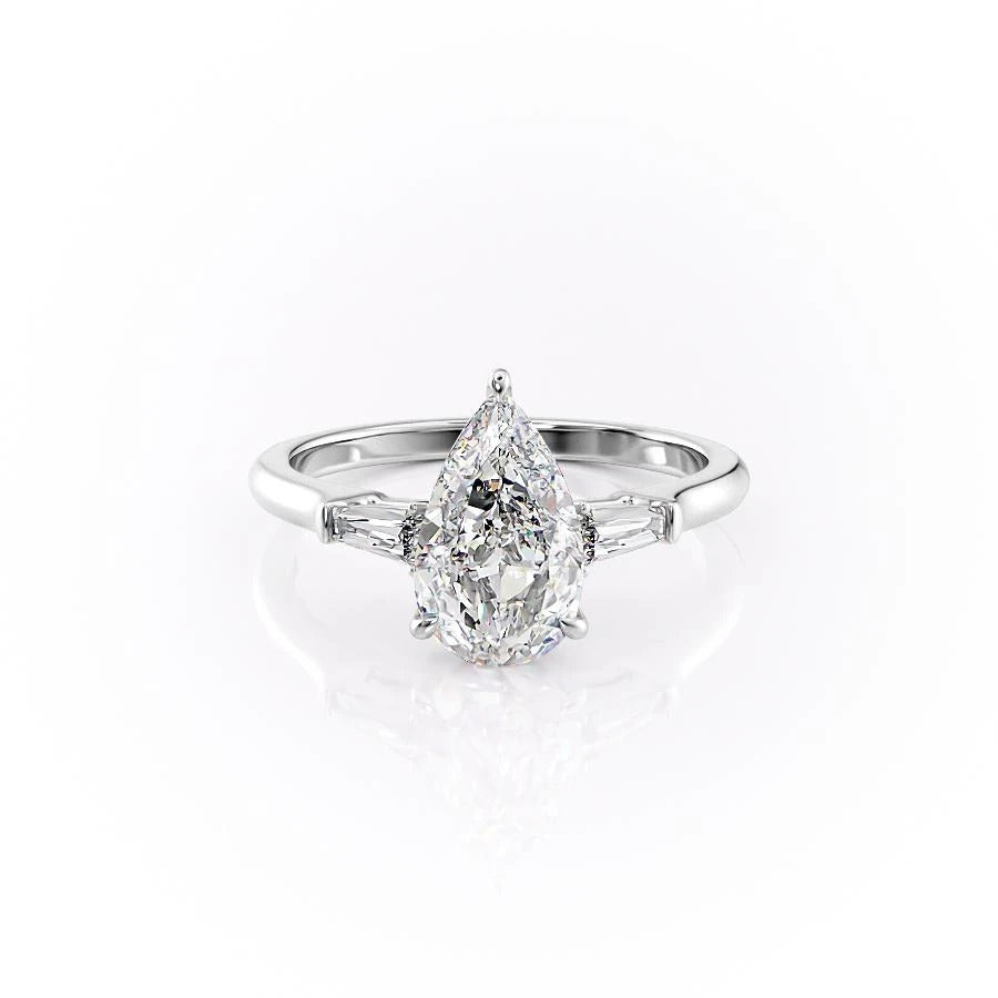 2.0 CT Pear Cut Three Stone Moissanite Engagement Ring - crownmoissanite