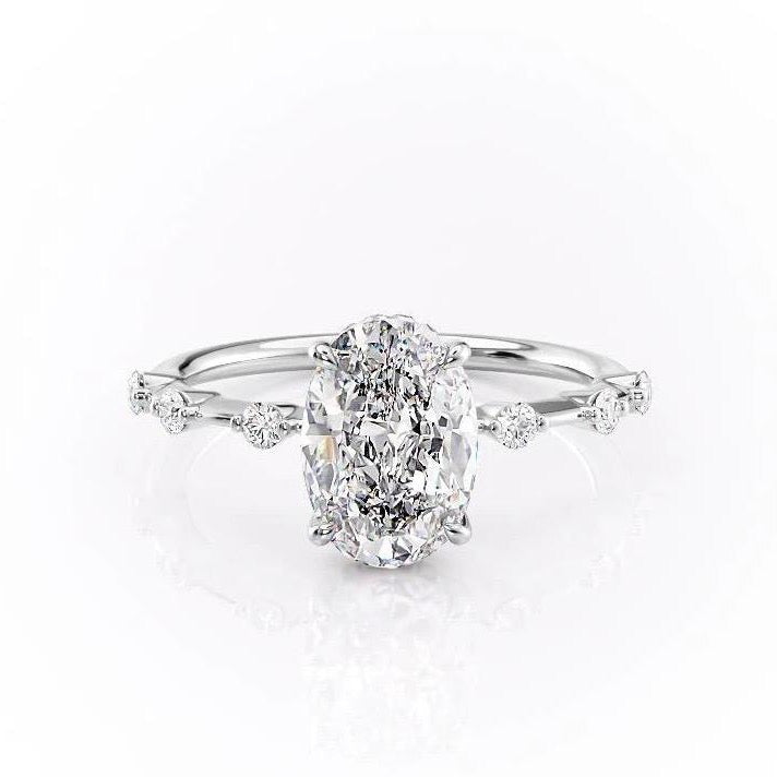 2.10 CT Oval Cut Solitaire Dainty Pave Moissanite Engagement Ring - crownmoissanite