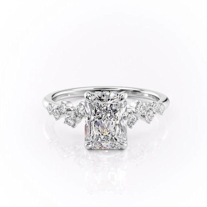 2.0 CT Radiant Cut Cluster Moissanite Engagement Ring - crownmoissanite