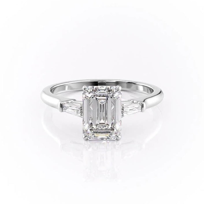 2.10 CT Emerald Cut Three Stone Moissanite Engagement Ring - crownmoissanite