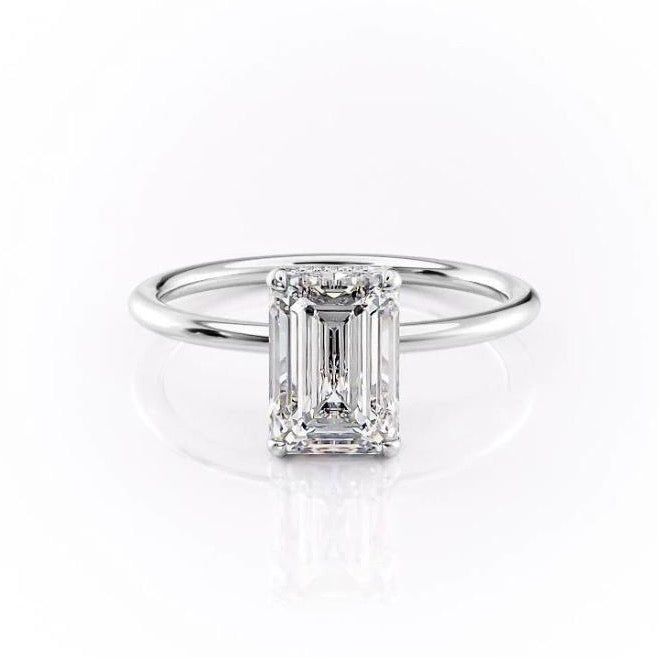 2.10 CT Emerald Solitaire Hidden Halo Setting Moissanite Engagement Ring - crownmoissanite