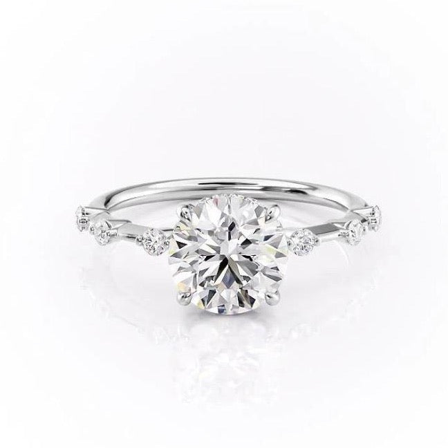 1.60 CT Round Cut Solitaire Dainty Pave Moissanite Engagement Ring - crownmoissanite