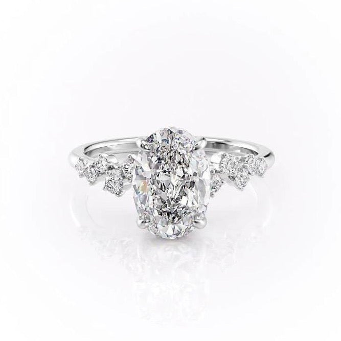 2.10 Oval Cut Cluster Style Moissanite Engagement Ring - crownmoissanite
