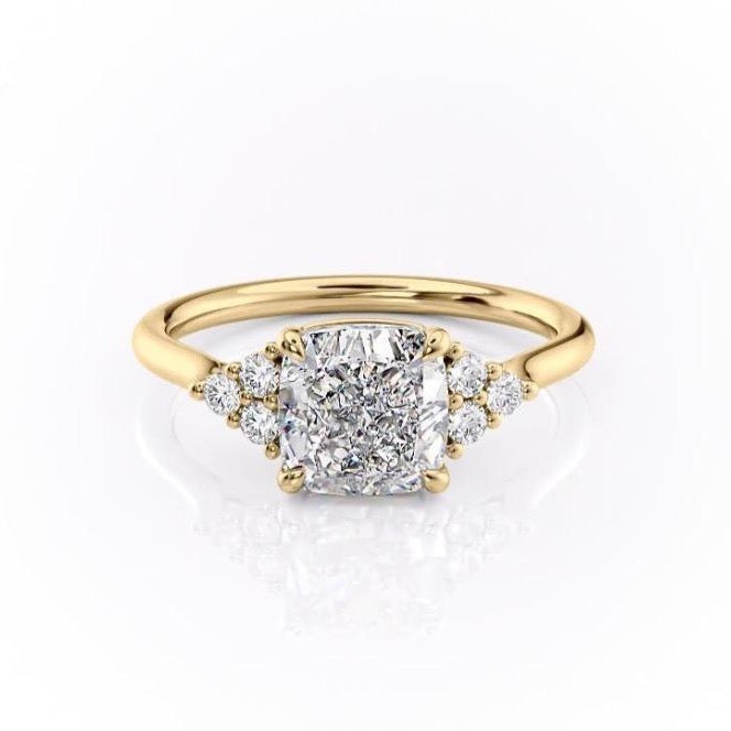 2.15 CT Cushion Cut Cluster Style Moissanite Engagement Ring - crownmoissanite