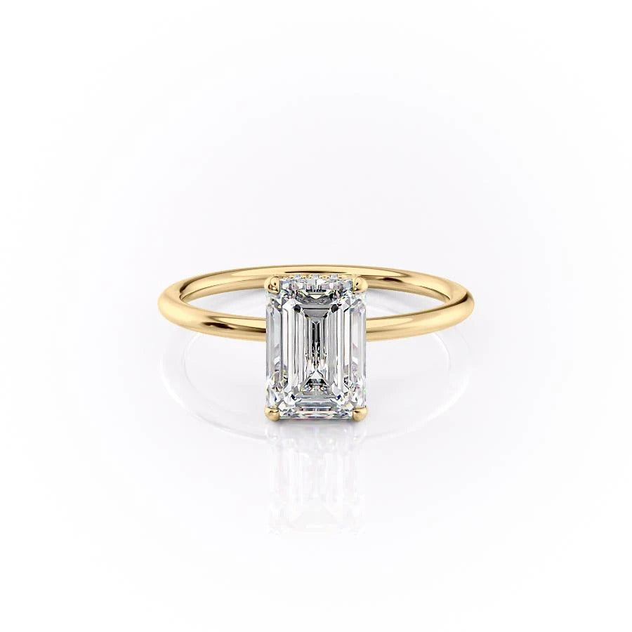 2.10 CT Emerald Shaped Moissanite Hidden Halo Engagement Ring - crownmoissanite