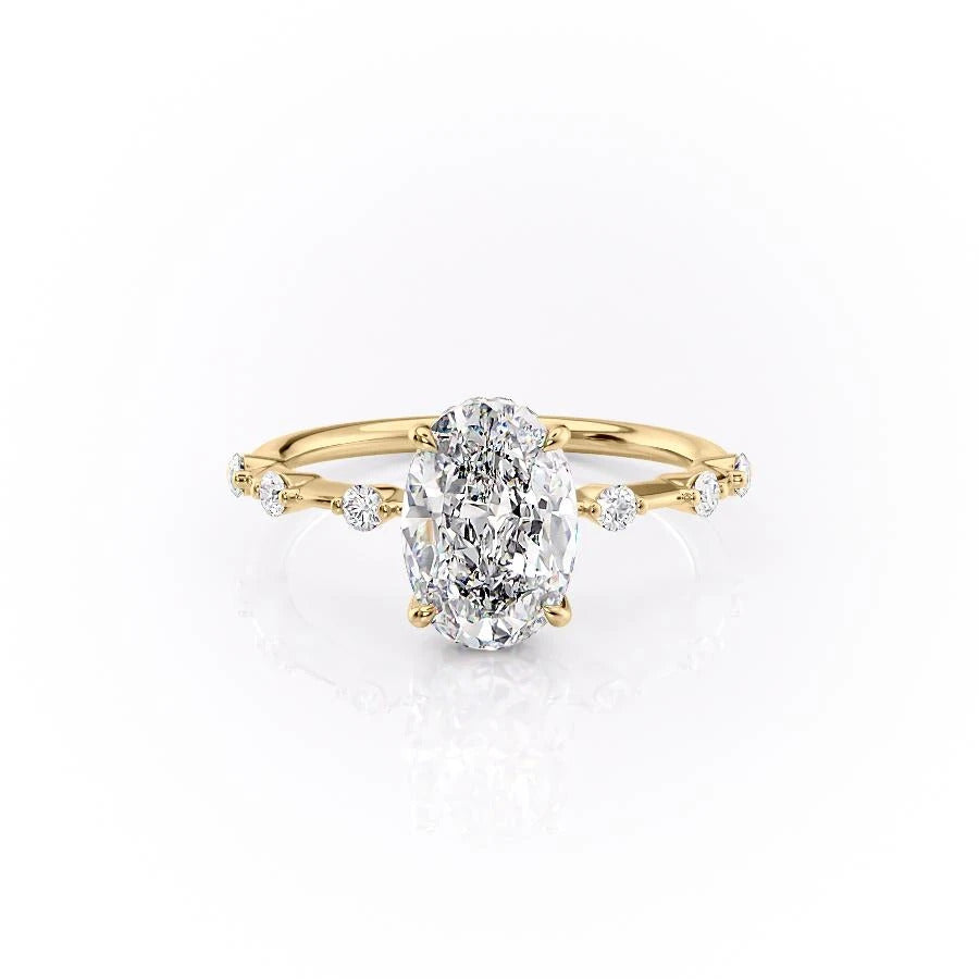 2.10 CT Oval Cut Solitaire Dainty Pave Moissanite Engagement Ring - crownmoissanite