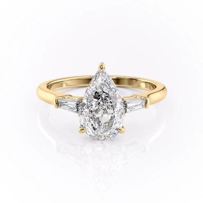 2.0 CT Pear Cut Three Stone Moissanite Engagement Ring - crownmoissanite