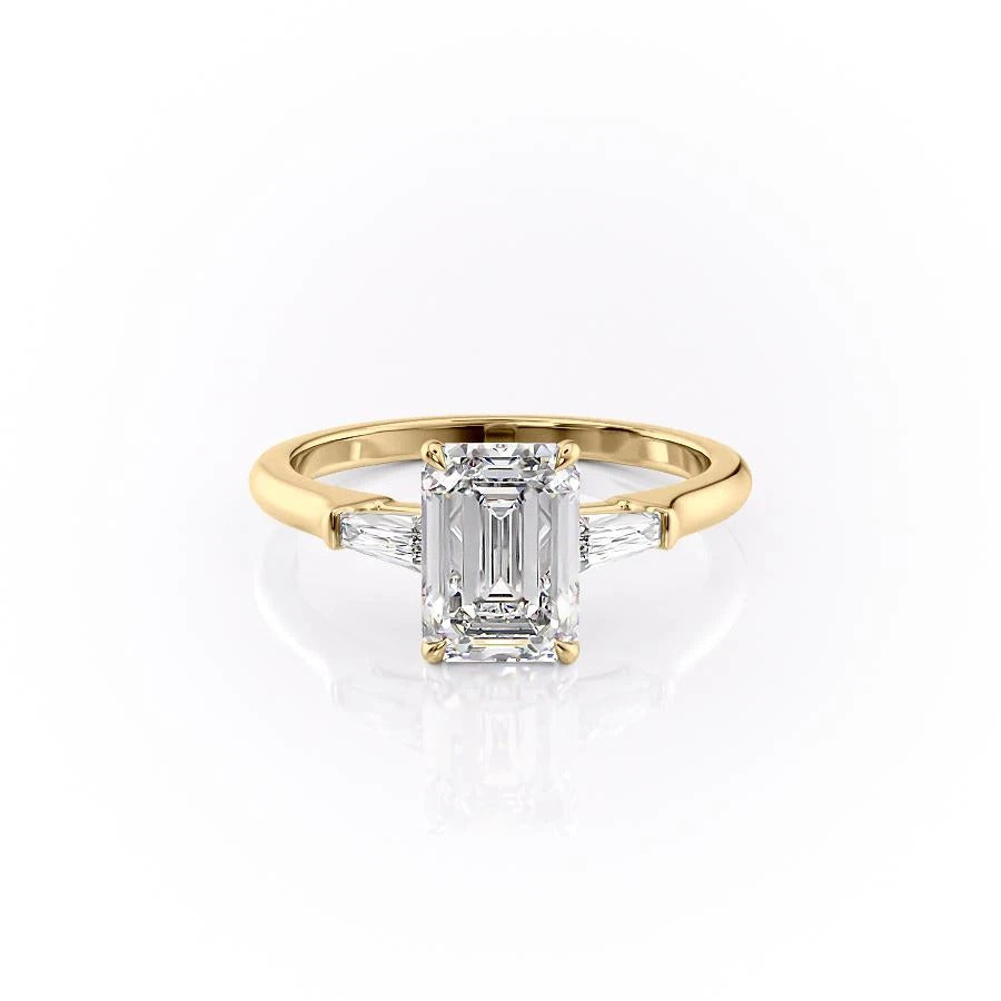 2.10 CT Emerald Shaped Moissanite Three Stones Engagement Ring - crownmoissanite