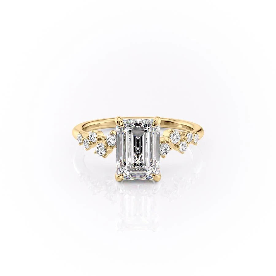 2.10 CT Emerald Cut Cluster Moissanite Engagement Ring - crownmoissanite