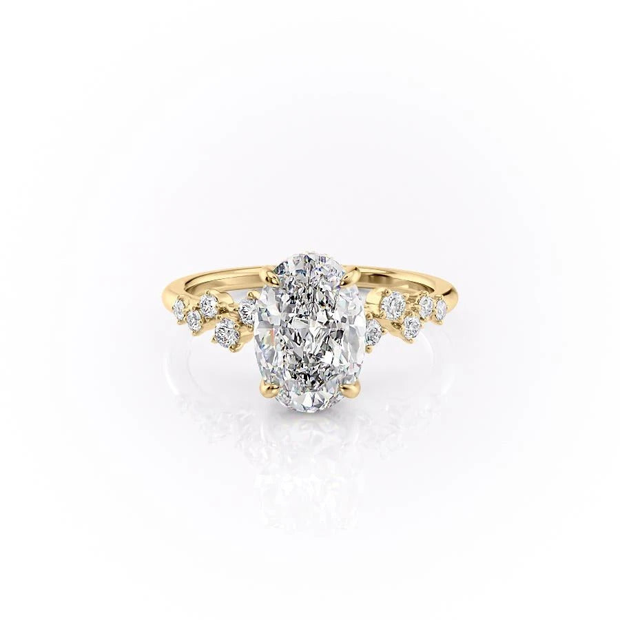 2.10 Oval Cut Cluster Style Moissanite Engagement Ring - crownmoissanite