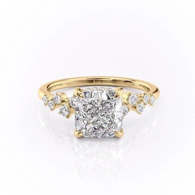 2.54 CT Cushion Cut Cluster Moissanite Engagement Ring - crownmoissanite