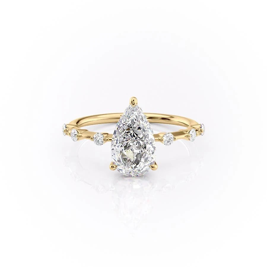 2.0 CT Pear Cut Solitaire Dainty Pave Moissanite Engagement Ring - crownmoissanite