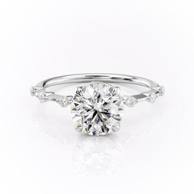 1.60 CT Round Solitaire Dainty Pave Set Moissanite Engagement Ring - crownmoissanite