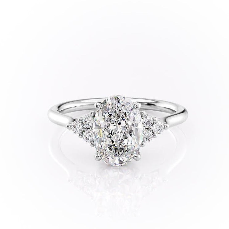 2.10 CT Oval Cut Cluster Moissanite Engagement Ring - crownmoissanite