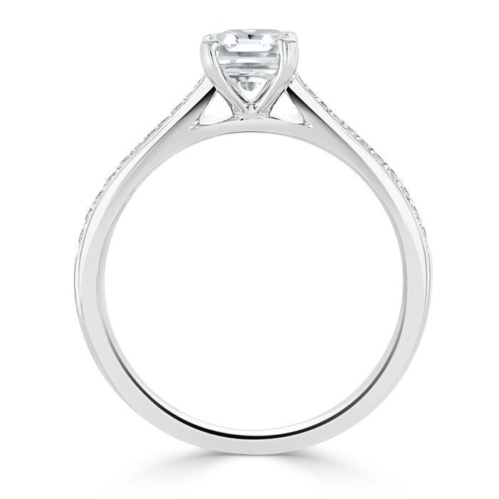 0.75 CT Radiant Cut Solitaire Hidden Halo/ Pave Setting Moissanite Engagement Ring - crownmoissanite