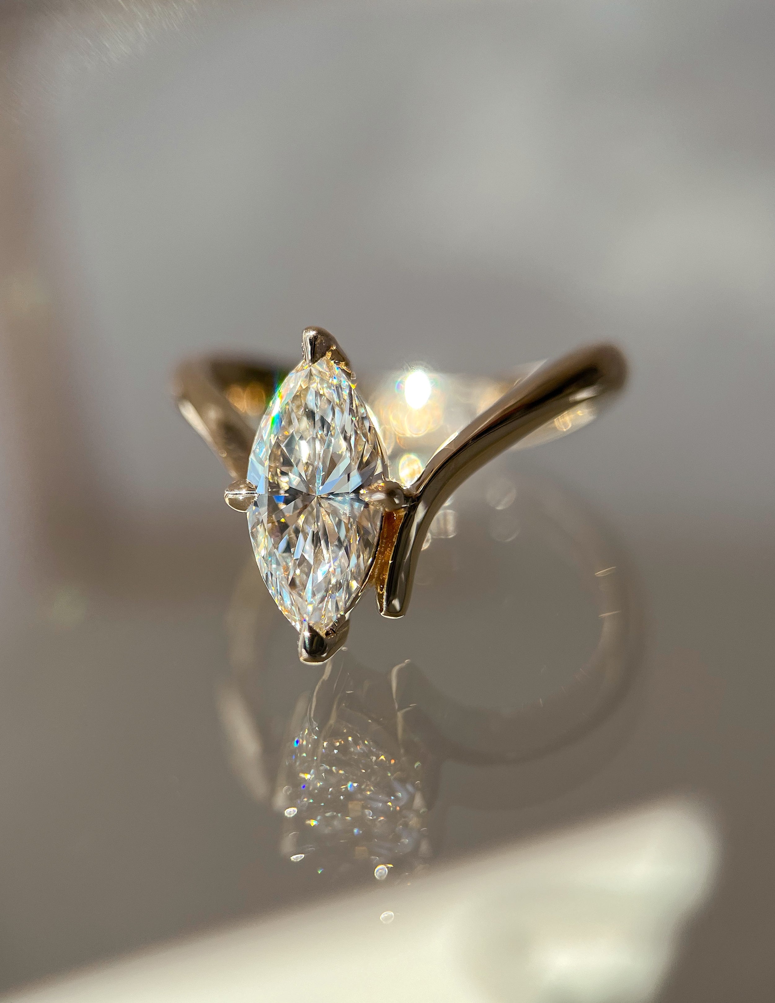 1.25 - 3.0 CT Marquise Shaped Moissanite Soliatire Style Engagement Ring