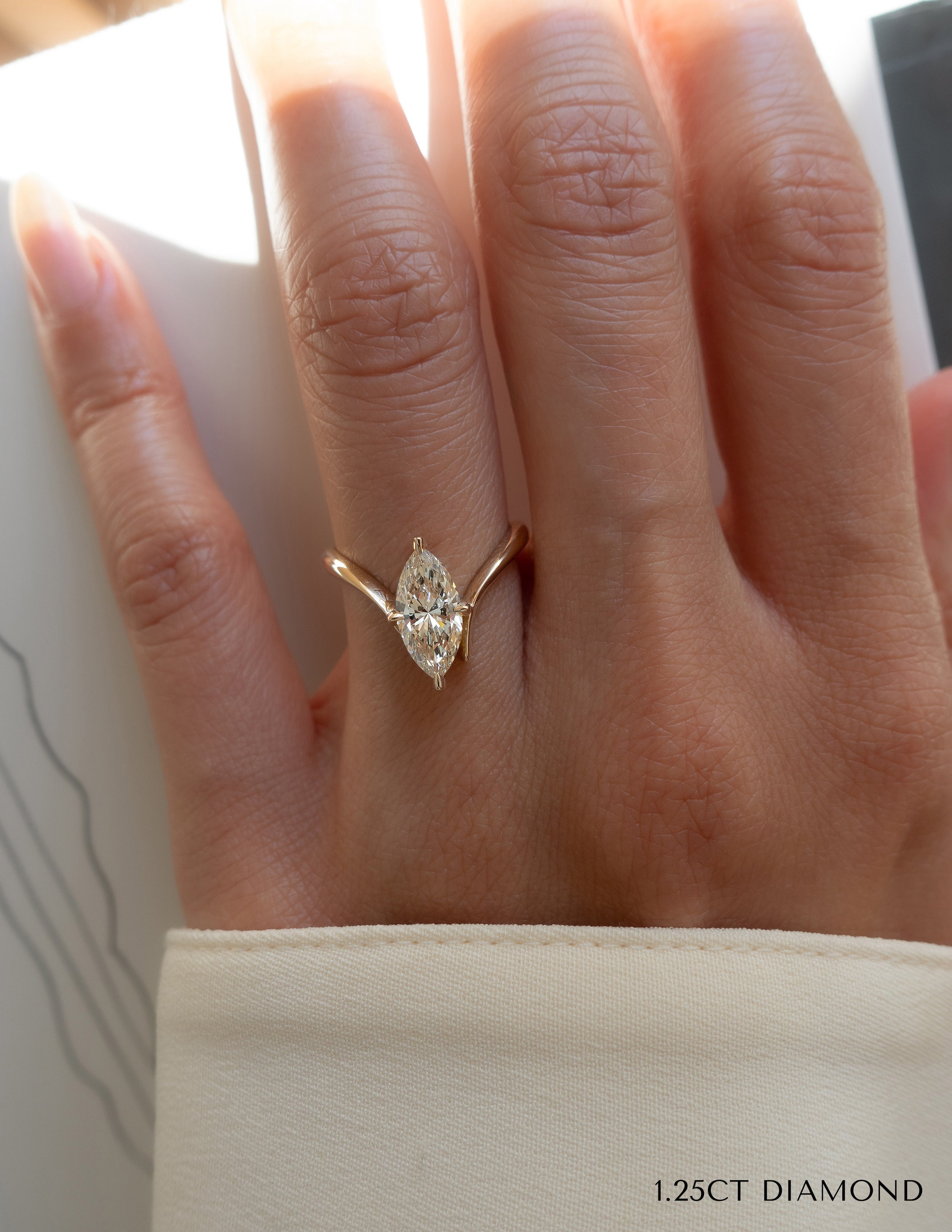 1.25 - 3.0 CT Marquise Shaped Moissanite Soliatire Style Engagement Ring