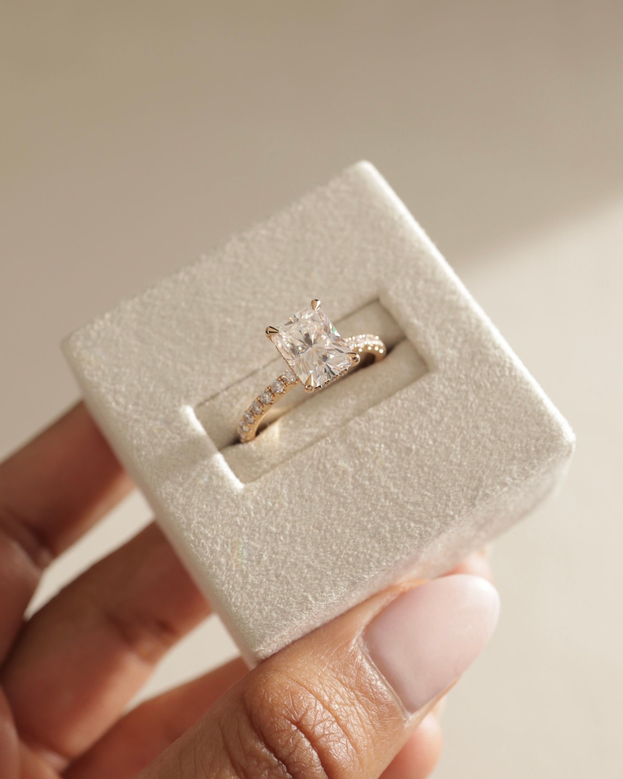 3.0 CT Radiant Cut Moissanite Hidden Halo & Pave Engagement Ring