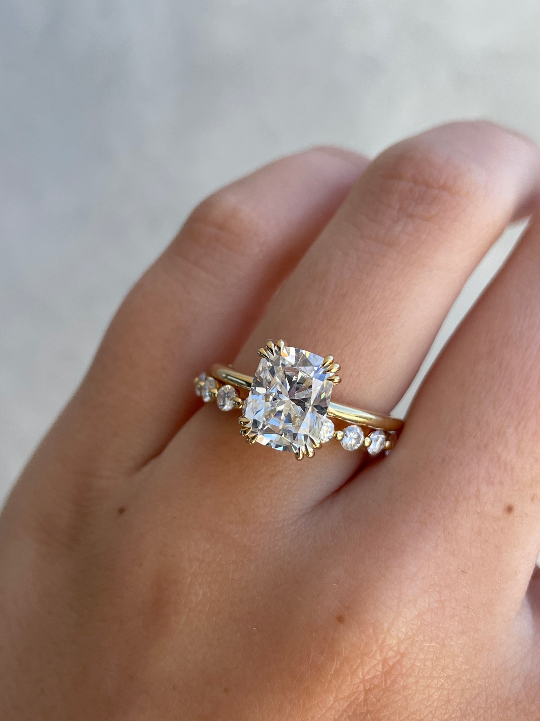 0.41 TCW round cut moissanite half eternity wedding band – classic and delicate gold band with sparkling stones, perfect for bridal stacking or everyday elegance.