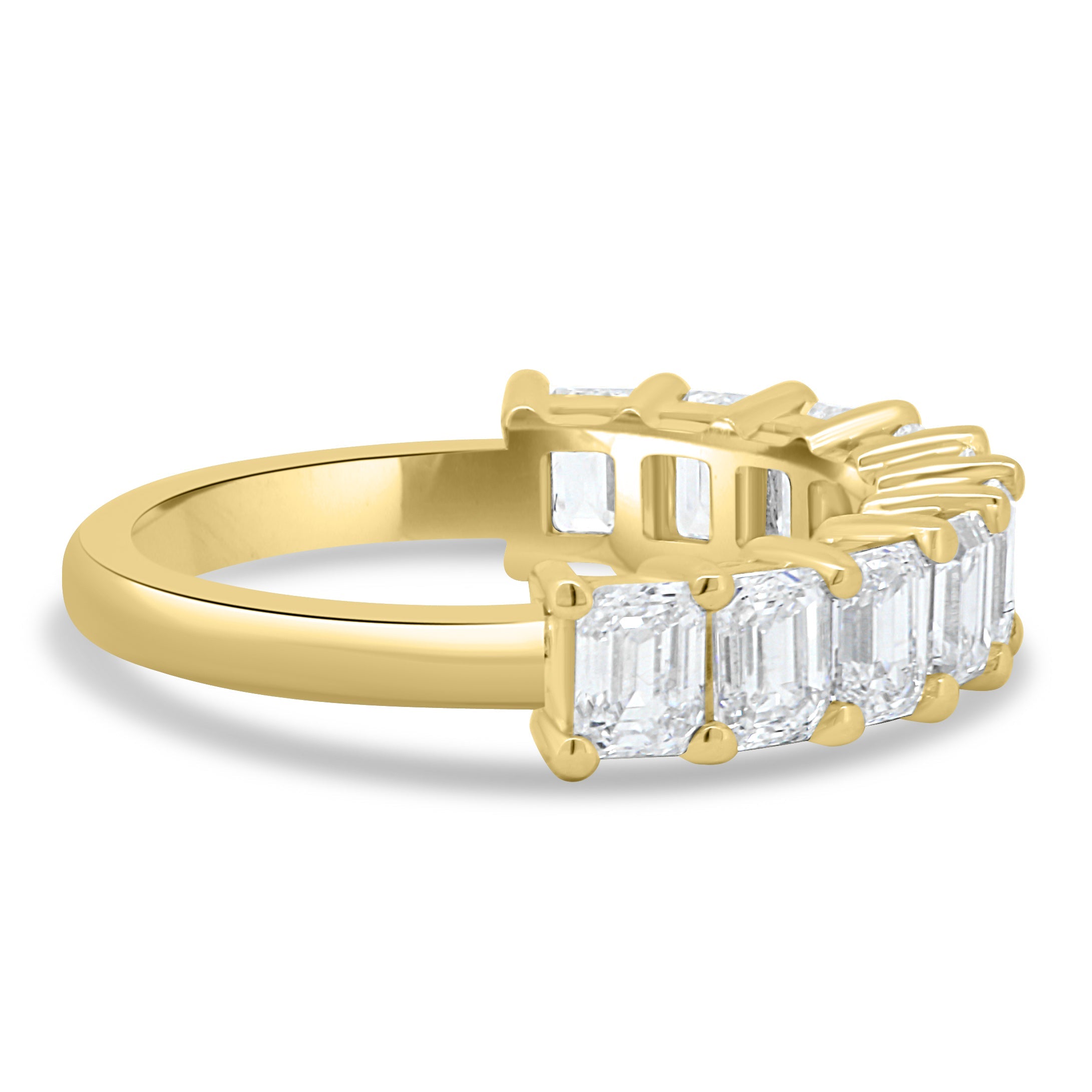 2.50 TCW emerald cut moissanite half eternity wedding band – bold and sophisticated gold ring with step-cut brilliance, perfect for statement bridal or stacking wear.