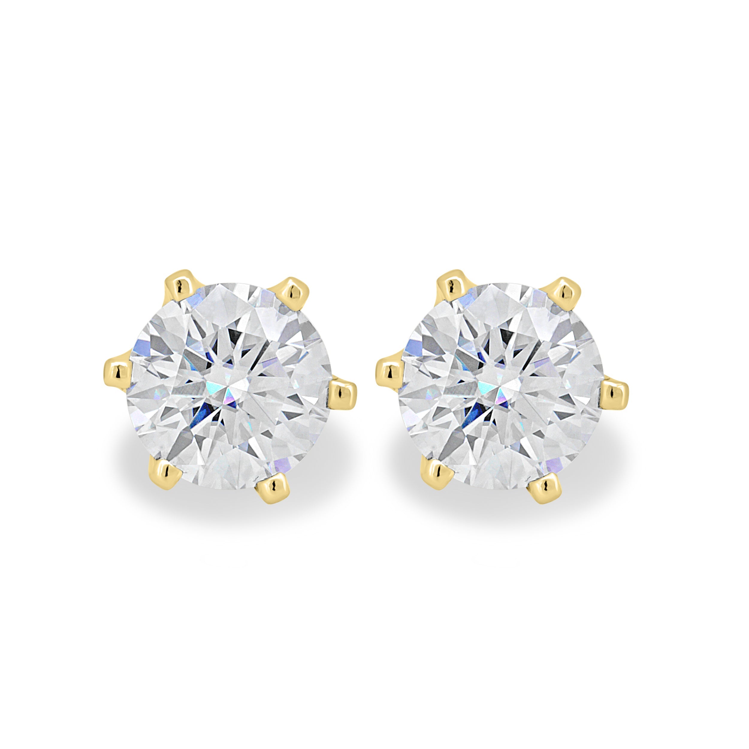 2.00 CT round cut moissanite earrings in a classic six-prong setting – timeless gold studs offering brilliant sparkle, perfect for bridal elegance or daily sophistication.