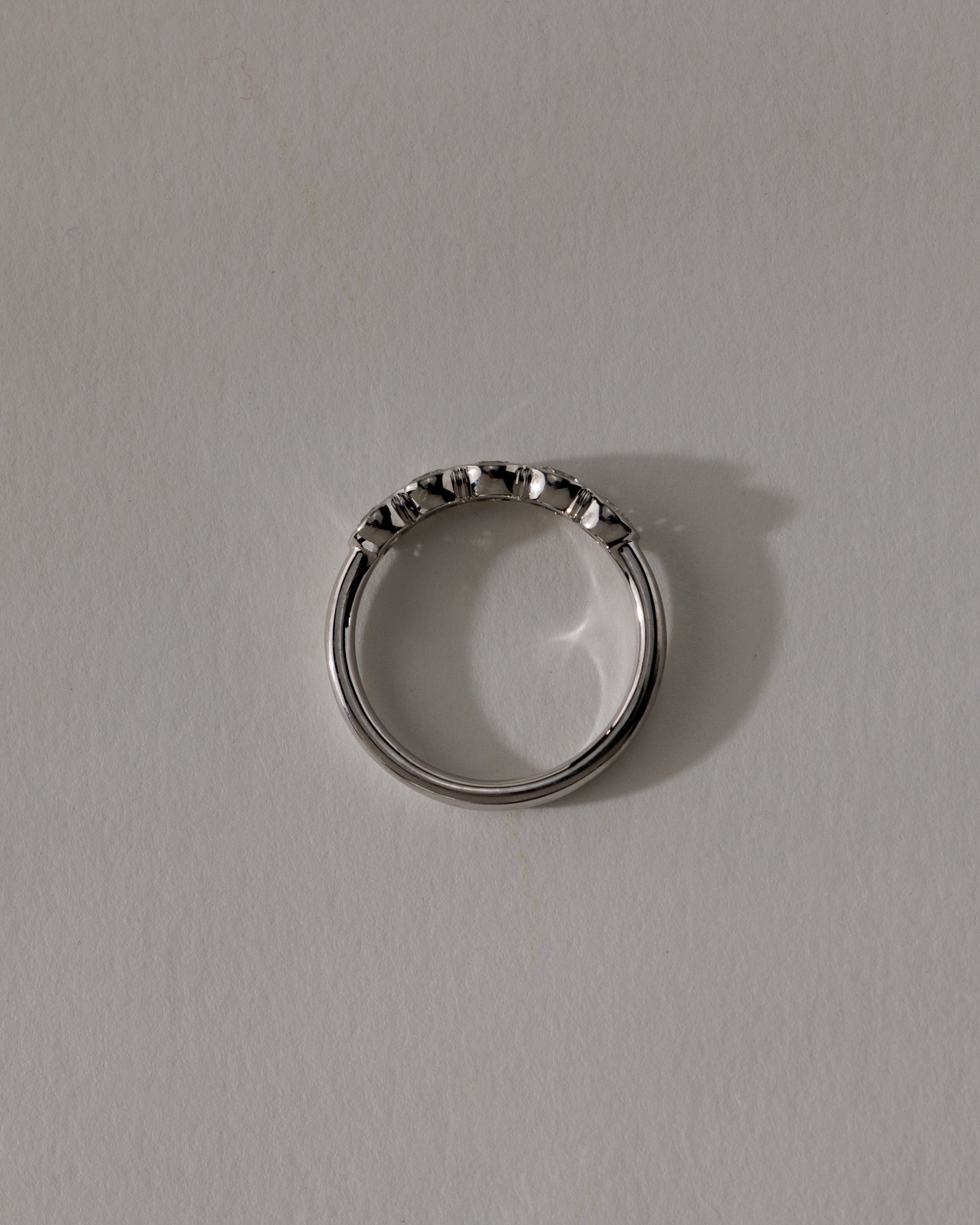 0.40 TCW round cut moissanite wedding band with bezel setting – minimalist and elegant gold band offering secure sparkle, ideal for bridal stacking or everyday wear.