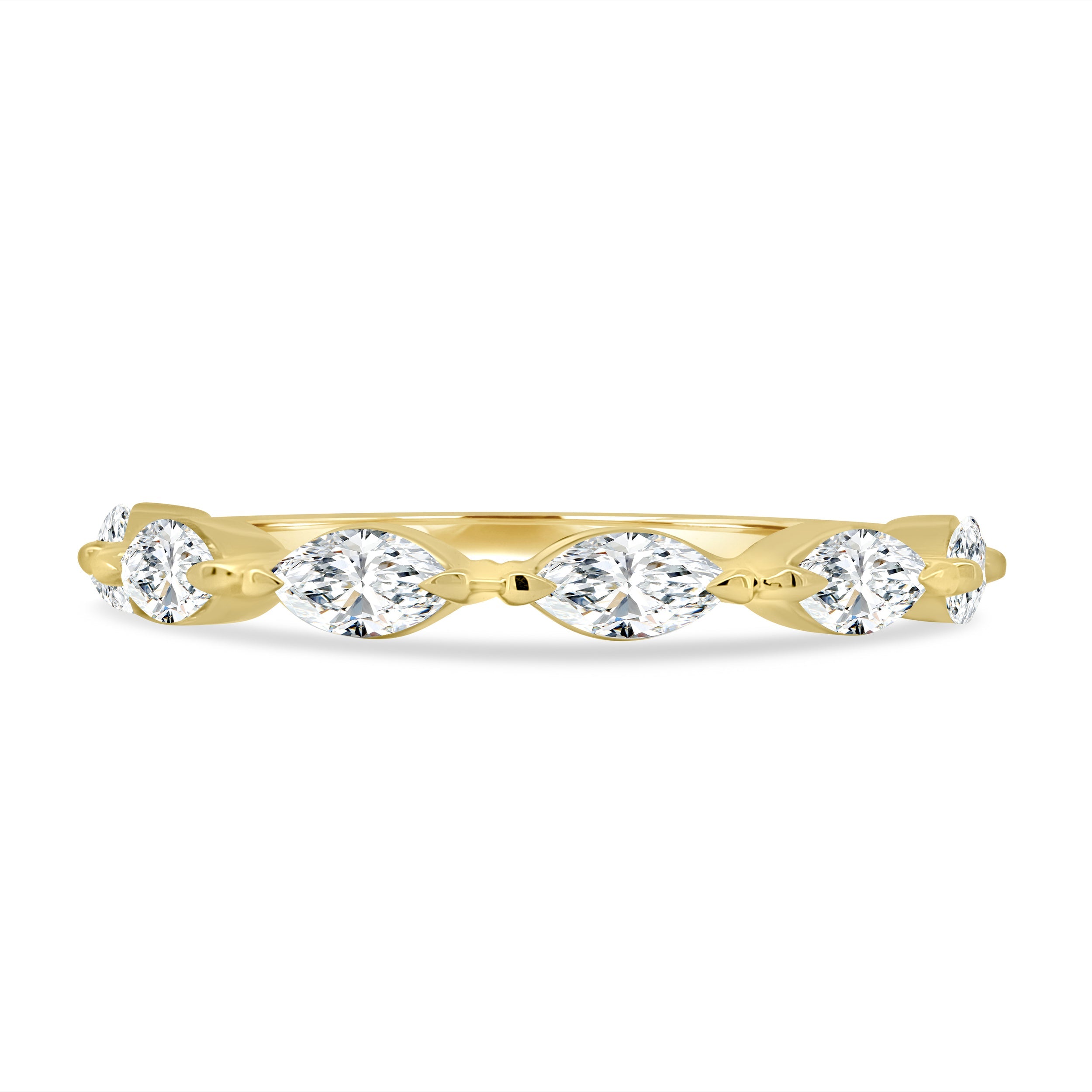 0.90 TCW marquise cut moissanite half eternity wedding band – elegant and eye-catching gold ring with elongated stones, perfect for bridal stacking or standalone sparkle.