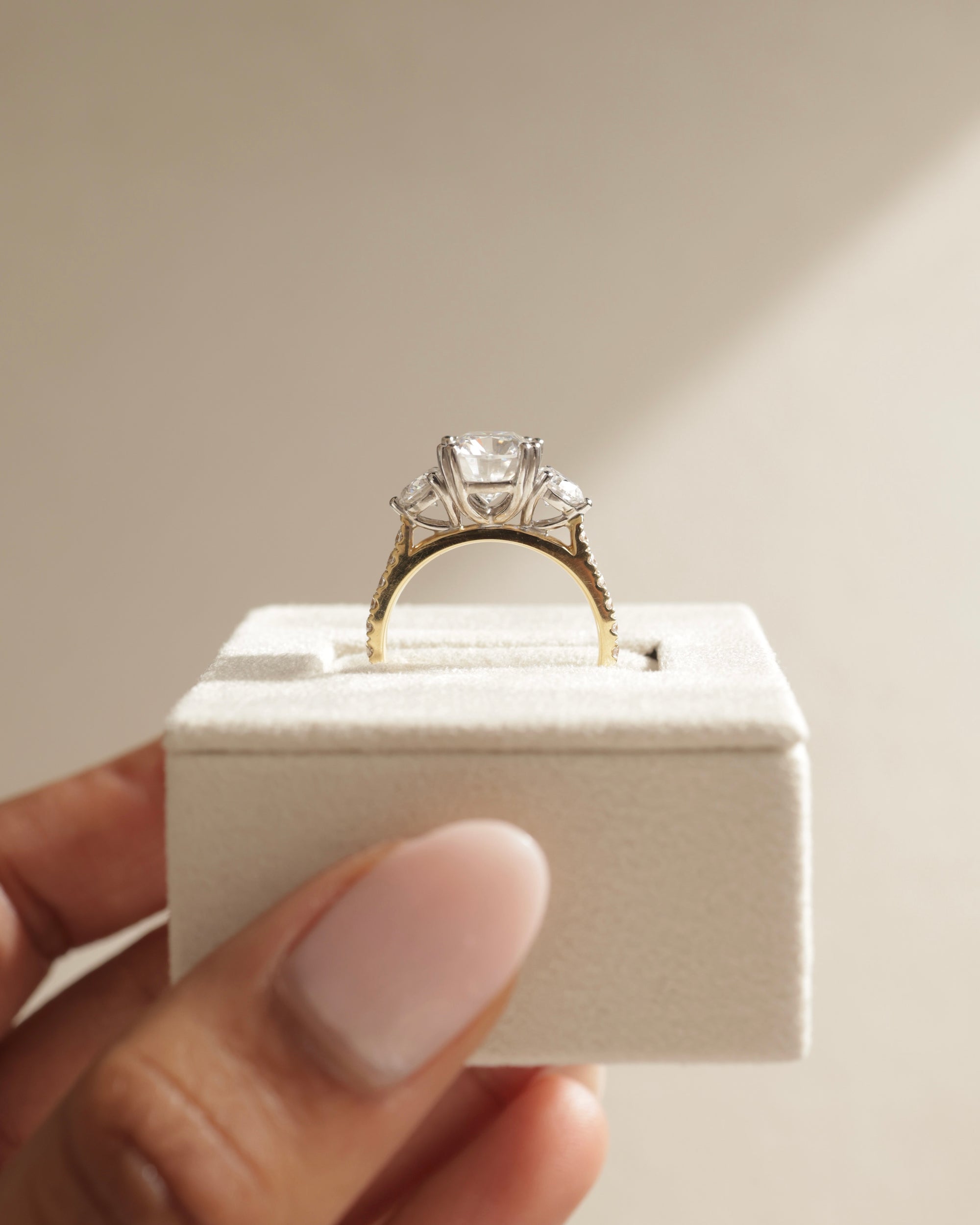 2.65 CT Cushion Cut Moissanite Three Stone & Pave Engagement Ring