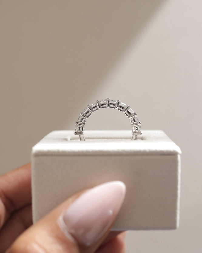2.50 TCW radiant cut moissanite half eternity wedding band β luxurious gold band featuring brilliant step-cut stones, perfect for glamorous bridal or stacking wear.