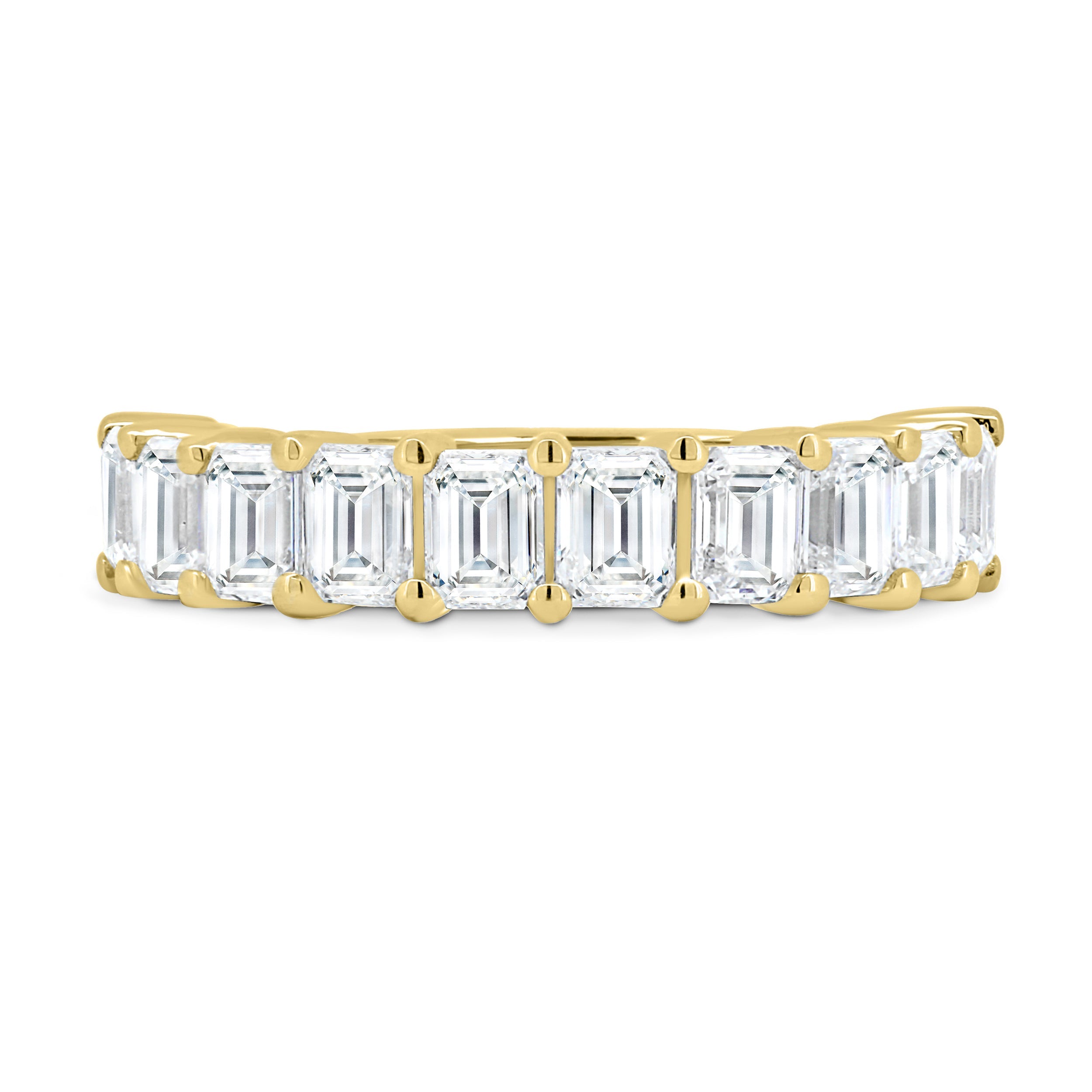 2.50 TCW emerald cut moissanite half eternity wedding band – bold and sophisticated gold ring with step-cut brilliance, perfect for statement bridal or stacking wear.