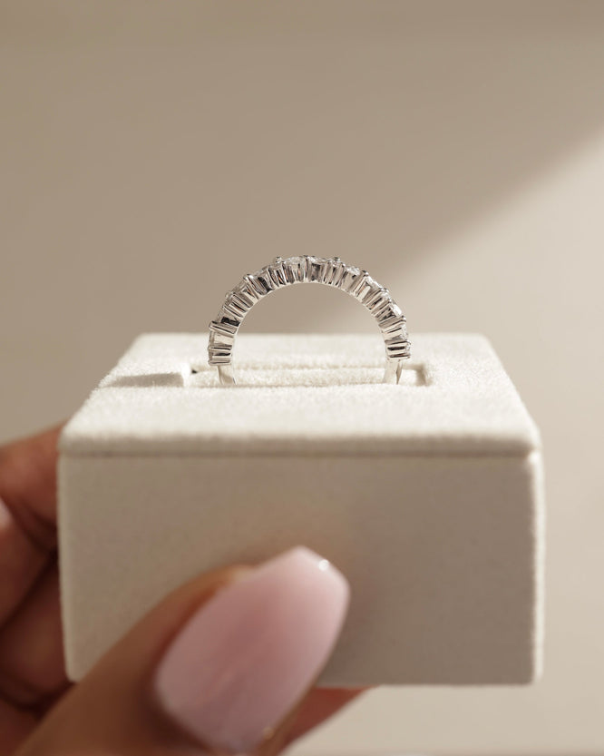 1.57 TCW marquise and round cut moissanite half eternity wedding band β luxurious alternating design set in polished gold, perfect for bold bridal stacking or standalone wear.
