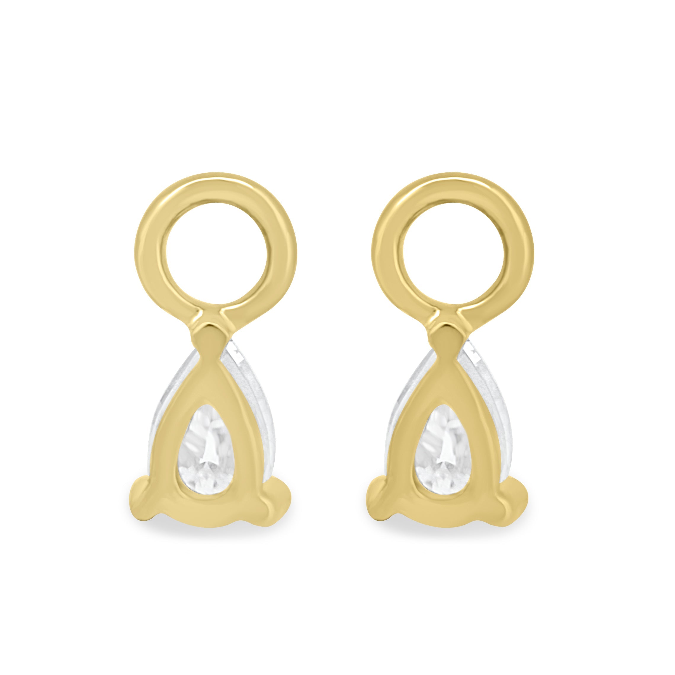 1.00 CT pear cut moissanite diamond hoop earrings – elegant gold hoops featuring dangling pear-shaped stones, perfect for bridal wear or special occasions.