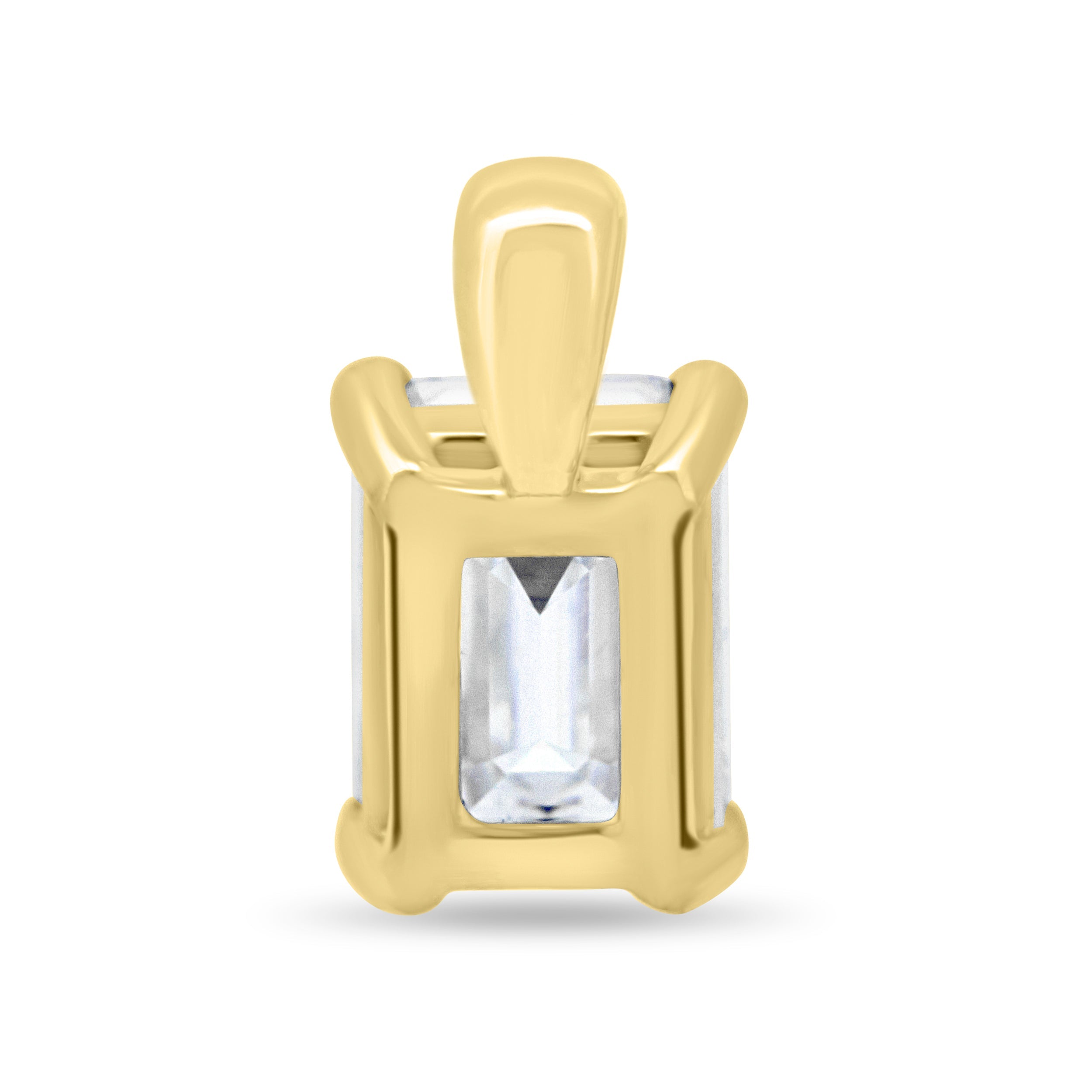 2.0 CT emerald cut moissanite pendant necklace – sophisticated solitaire design in polished gold, ideal for elegant bridal looks, gifting, or timeless everyday wear.