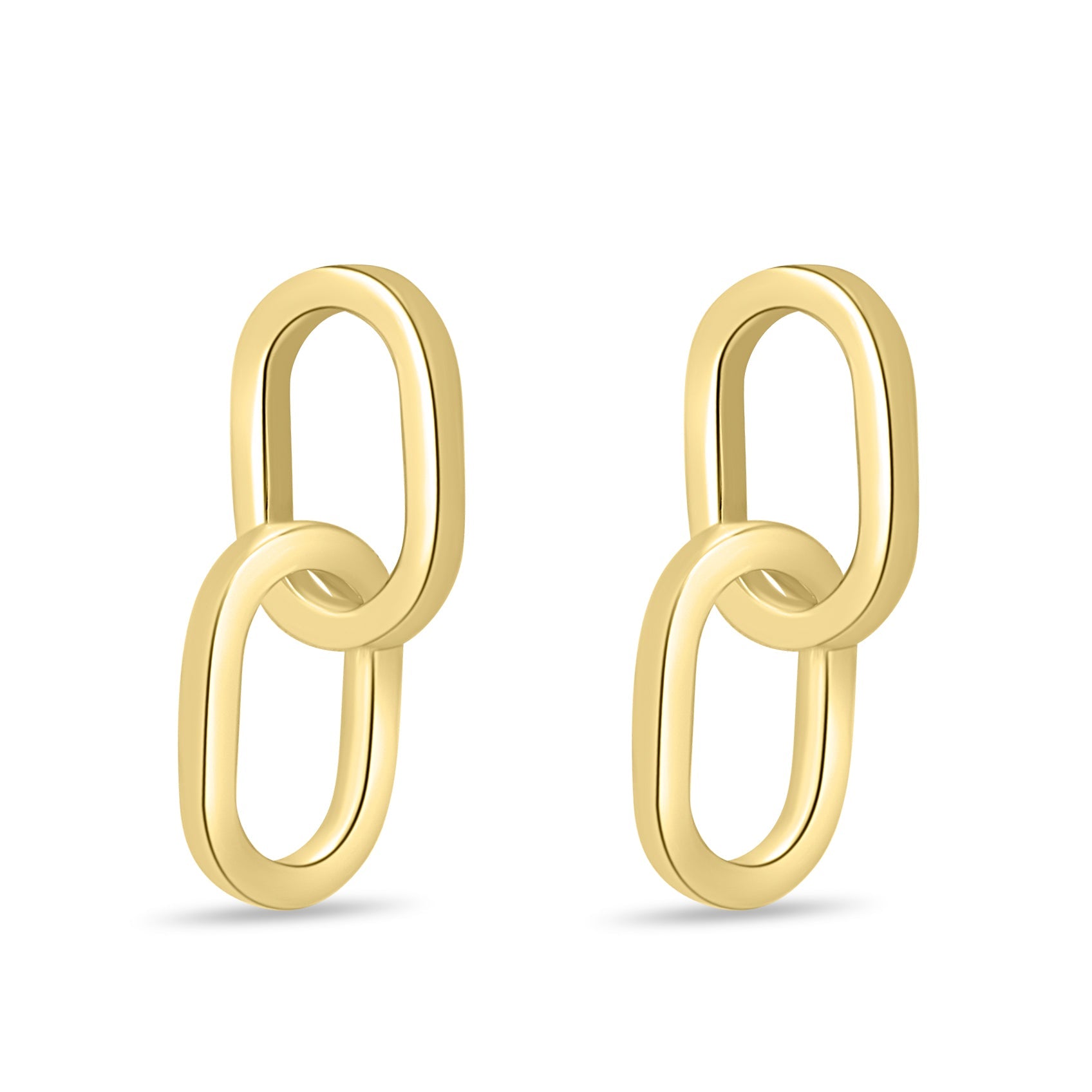 Plain interlocking elongated oval earrings with a polished gold finish – modern and minimalist statement design, perfect for everyday wear or elevated styling.